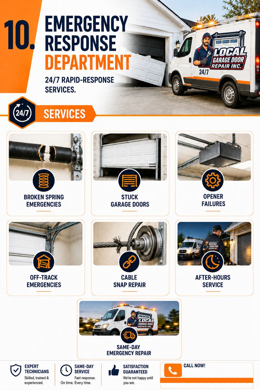 Emergency call-outs for broken springs, stuck and off-track doors - Local Garage Door Repair Inc, West Hollywood