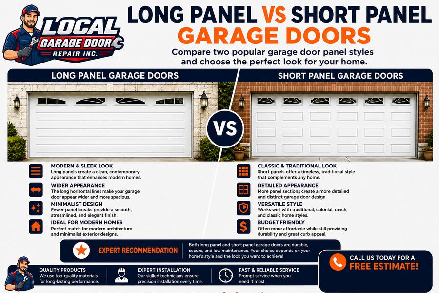Long panel and short panel doors side by side - Local Garage Door Repair Inc, West Hollywood