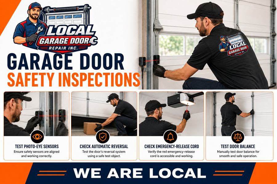 Safety checks: auto-reverse, photo eyes and spring condition - Local Garage Door Repair Inc, West Hollywood